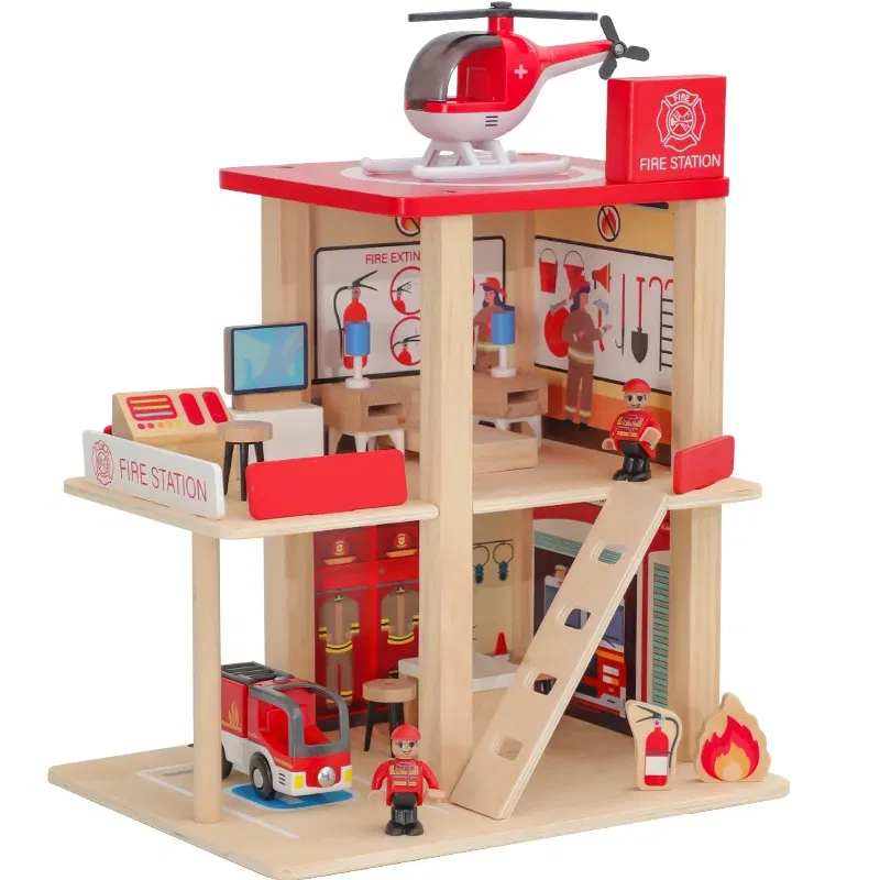 Color: Gold - Wooden Train Track Railway Bridge Tunnel Accessories Fit Police Station Scene for Brio Wood Train Pieces Educational Toys