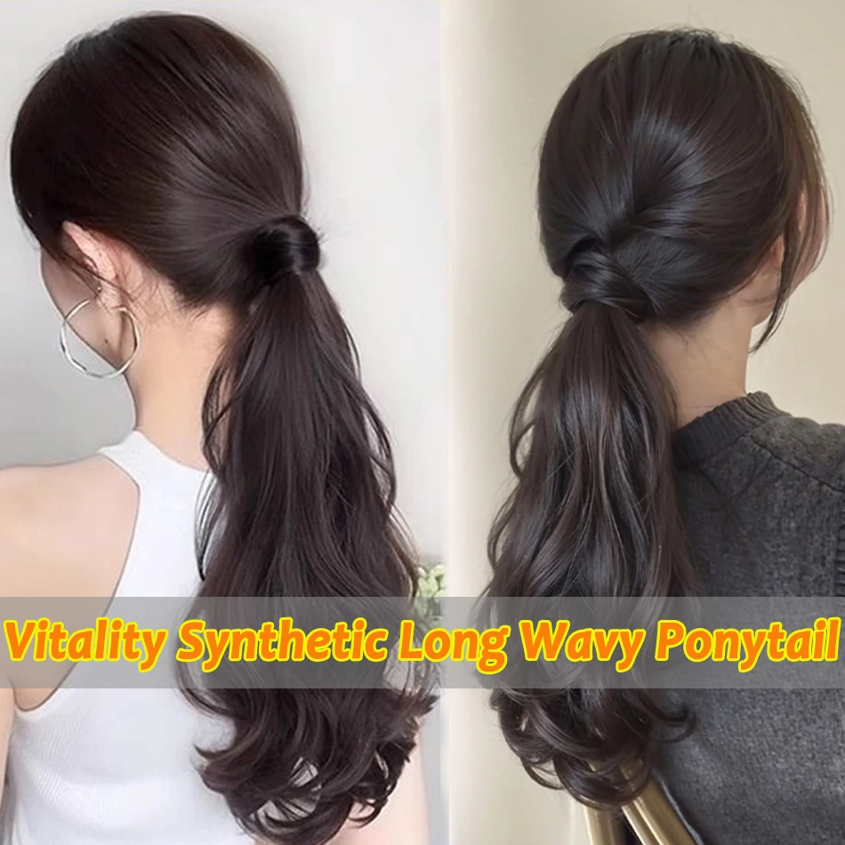 Color: #144, Stretched Length: 20inches - Synthetic Ponytails Hair Extension With Rubber Band Long Curly Wavy Layered Ponytail For Women Daily Use Heat Resistant Hair Wig