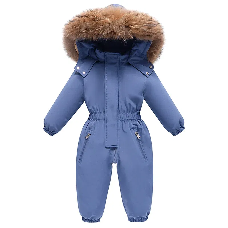 Color: Blue, Kid Size: 3M - 2024 New Cute Simple Children's One-piece Down Jacket 1-6 Years Old Outdoor Skiwear Jacket Crawling Suit Boys Girls Onesie