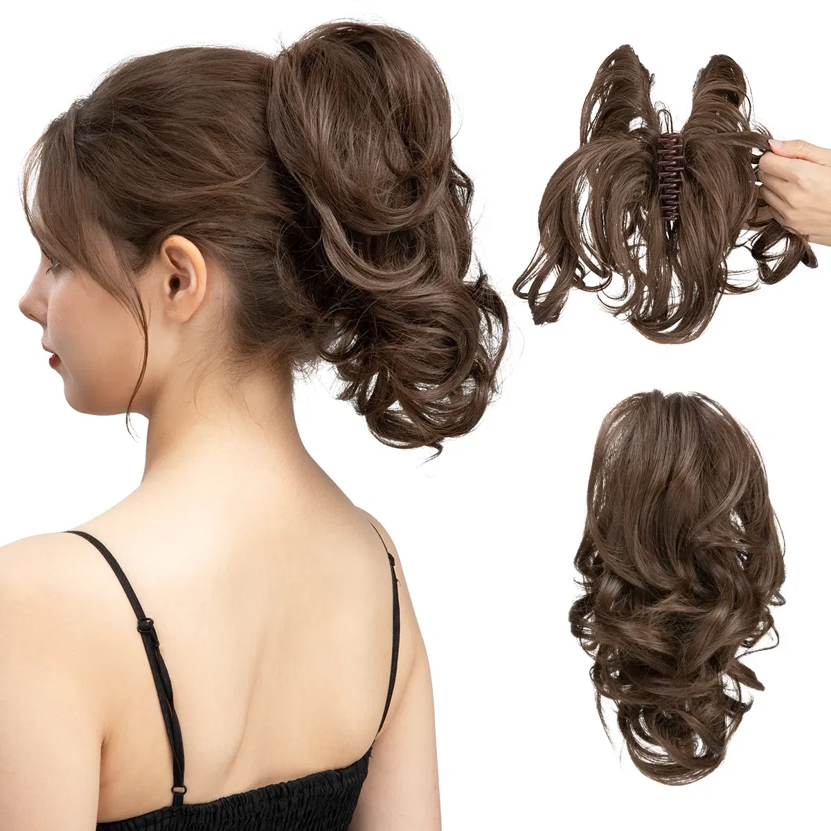 Color: T27/30/4, Bulk Buy: 1pc - Synthetic Diy Claw Clip In Ponytail Hair Extensions Hairpiece Hair Bun Fake Black Blonde Natural Hair False Pigtail for Women
