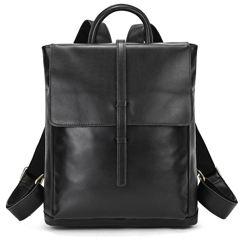 Color: Beige - Men Genuine Leather Backpack Top Quality Nappa Leather Flap Women Rucksack Natural School Bag Office Daypack Black Travel Pack