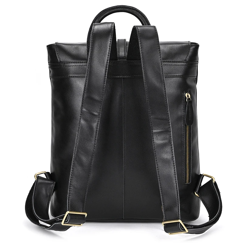 Color: Beige - Men Genuine Leather Backpack Top Quality Nappa Leather Flap Women Rucksack Natural School Bag Office Daypack Black Travel Pack