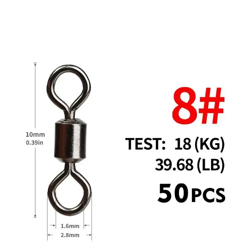 Color: Burgundy - 50PCS/Lot Fishing Swivel Sizes Solid Connector Ball Bearing Snap Fishing Swivels Rolling Stainless Steel Beads