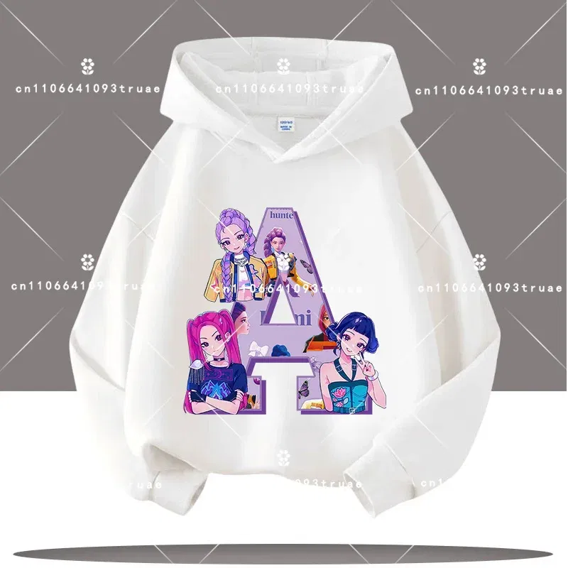 Color: Brown, Kid Size: 10 - K-pop Demon Hunters Letter A-Z 3-12 Year Old Children Hooded Sweatshirt Girls' Casual Shirt Boys' Sports Shirt Cartoon Print
