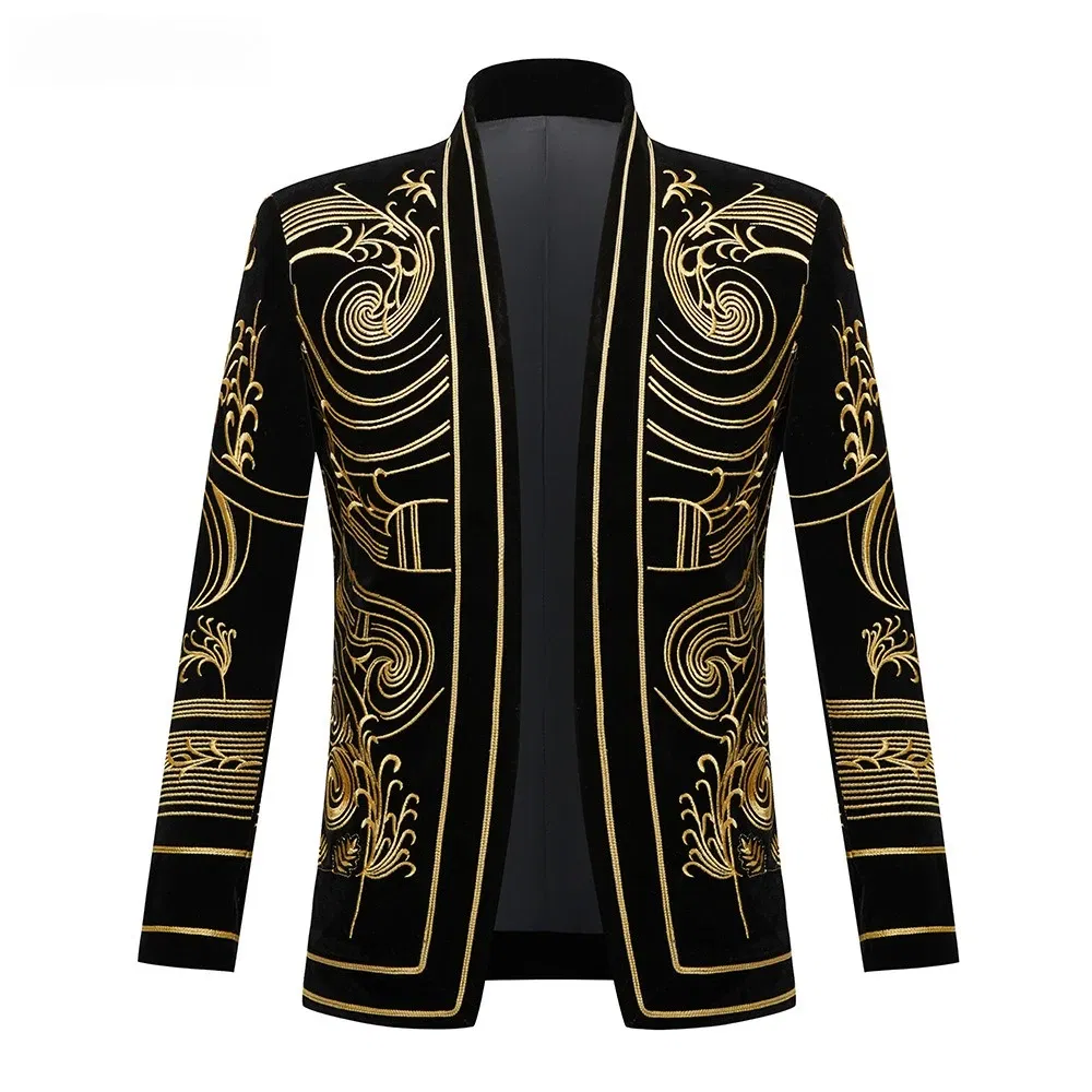 Color: black, Size: XL - European and American Sizing Velvet Embroidered Men's Nightclub and Bar Performance Costumes, Dance Party Singer Gowns, Blazer
