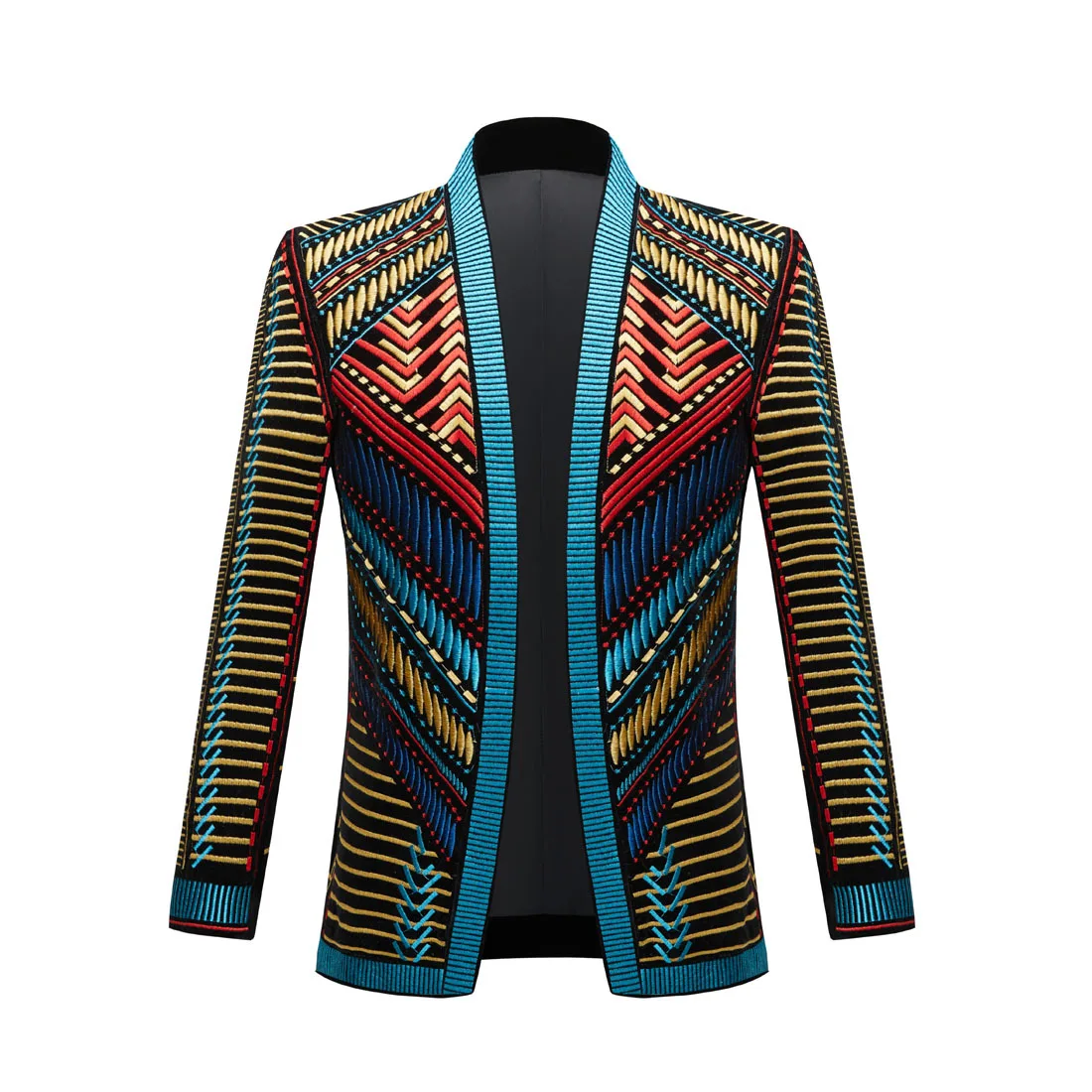 Color: black, Size: XL - European and American Sizing Velvet Embroidered Men's Nightclub and Bar Performance Costumes, Dance Party Singer Gowns, Blazer