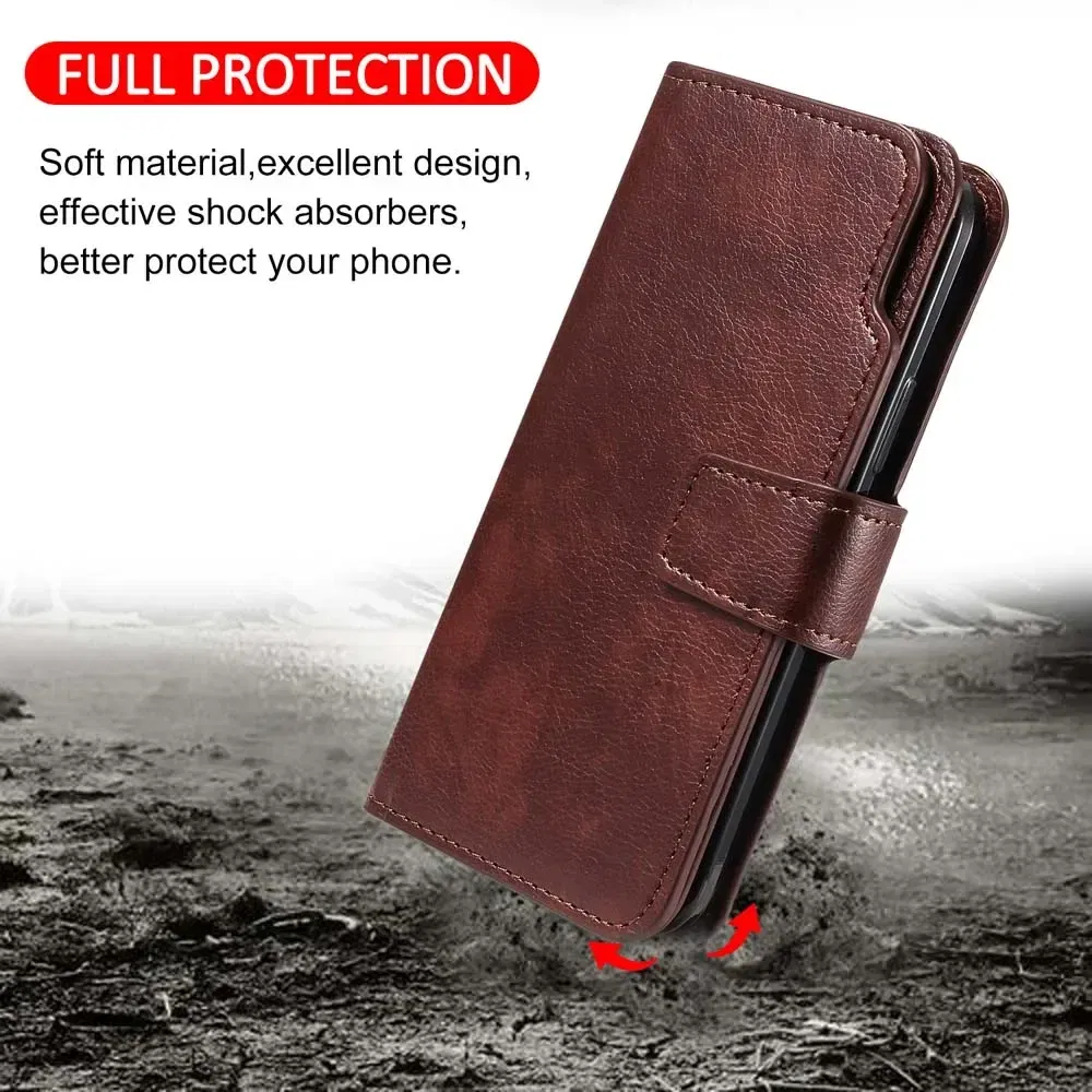 Color: Brown, Material: PP - Flip Leather Case for Redmi Note 13 12 11 Pro 13C 9 9A 9C Wallet Card Cover For Xiaomi 13T 11T Poco X5 C65 M6 X4 Pro