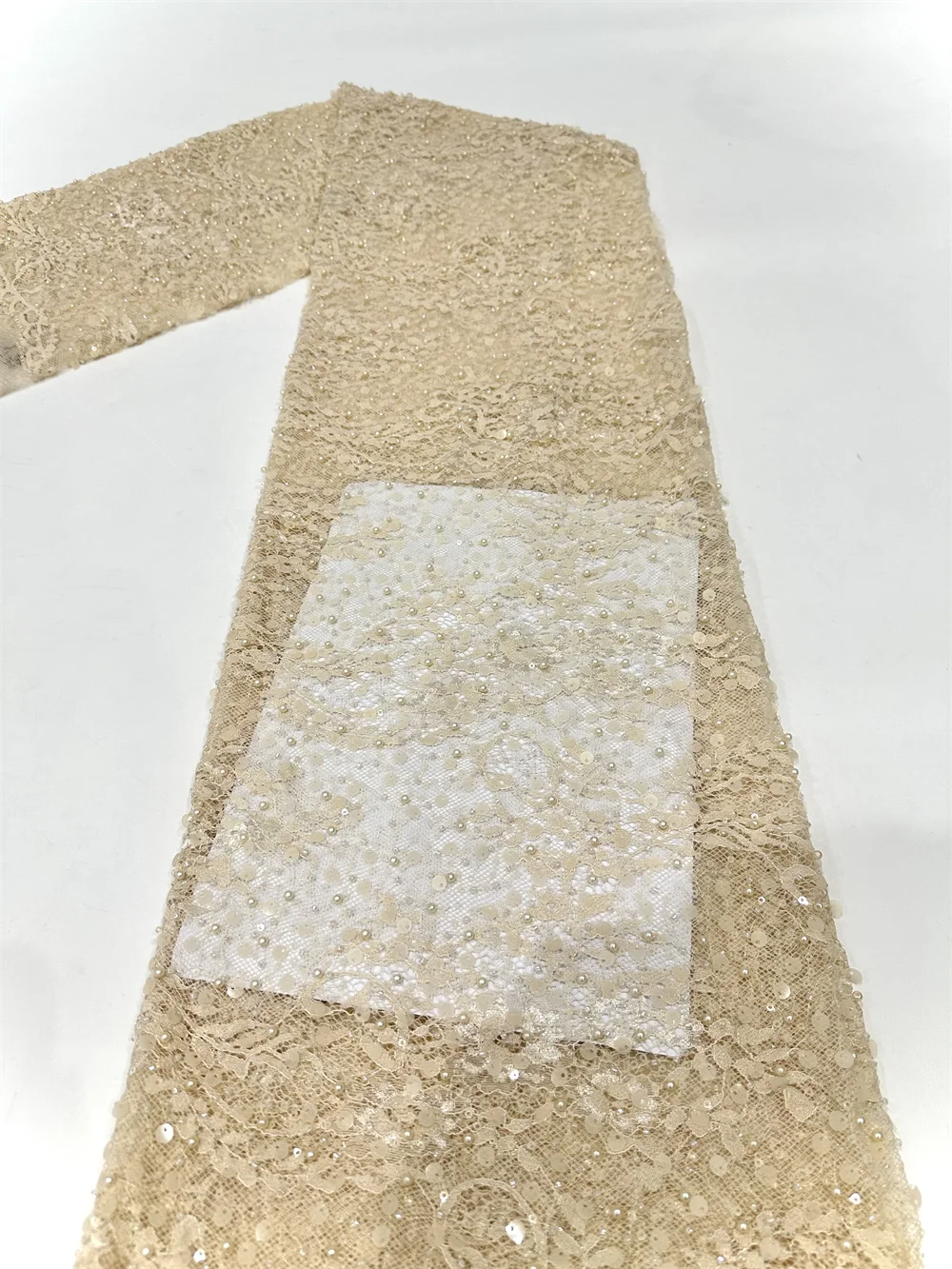Color: DEEP BLUE, Width: 120cm, Length: 5 yards - Luxury French Mesh Beads Lace Fabric 2025 High Quality African Sequins Mesh Lace Fabrics For Nigerian Women Wedding Dress Sewing