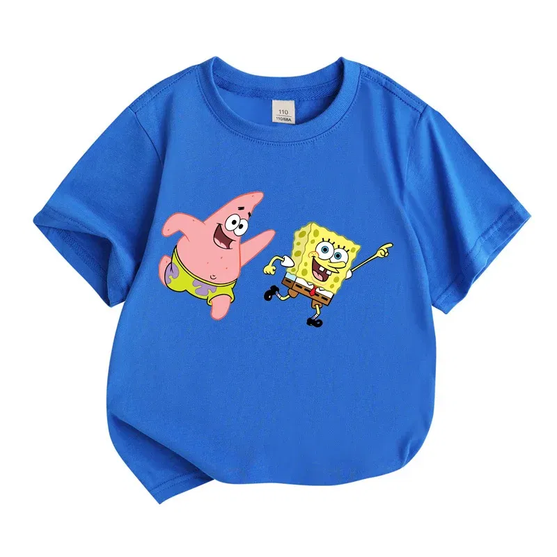 Color: Silver, Kid Size: 14T - Mr. Krabs Squidward Sandy Spongebob T-shirt 100%Cotton Children Round Neck Short-sleeved Boys Girls Fashion Kids Clothes