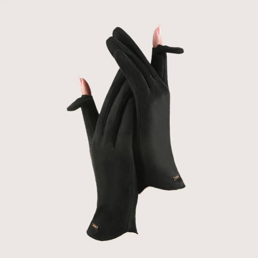 Color: green, Gloves Size: One Size - Women Autumn Winter Keep Warm Touch Screen Thin Solid Simple Gloves Cycling Drive Suede Fabric Elegant Windproof