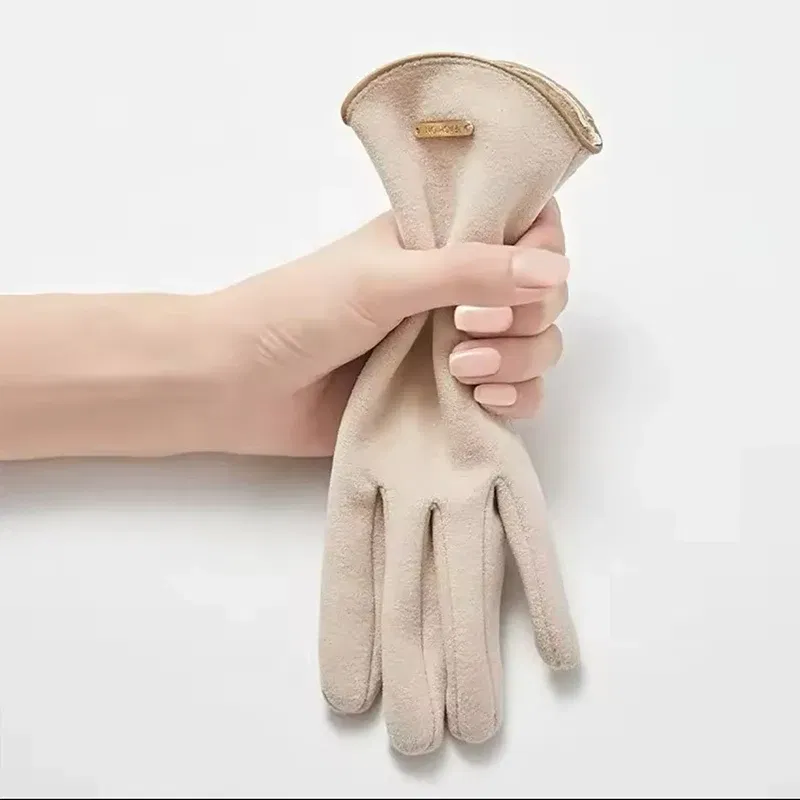 Color: green, Gloves Size: One Size - Women Autumn Winter Keep Warm Touch Screen Thin Solid Simple Gloves Cycling Drive Suede Fabric Elegant Windproof