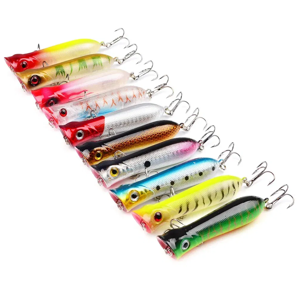Color: Blue - 80mm 12g 6# Hook Popper Hard Bait Wobbler Fishing Lure Artificial Floating Trailer Ocean Fishing Bionic Carp Tackle Sea Fishing