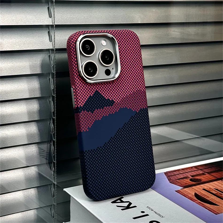 Color: SKY BLUE, Material: Denim - Luxury Alloy Lens 3D Relief Peak Carbon Fibre Pattern Case For iPhone 13 14 15 16 Pro Max Slim Shockproof PC Cover For Magsafe