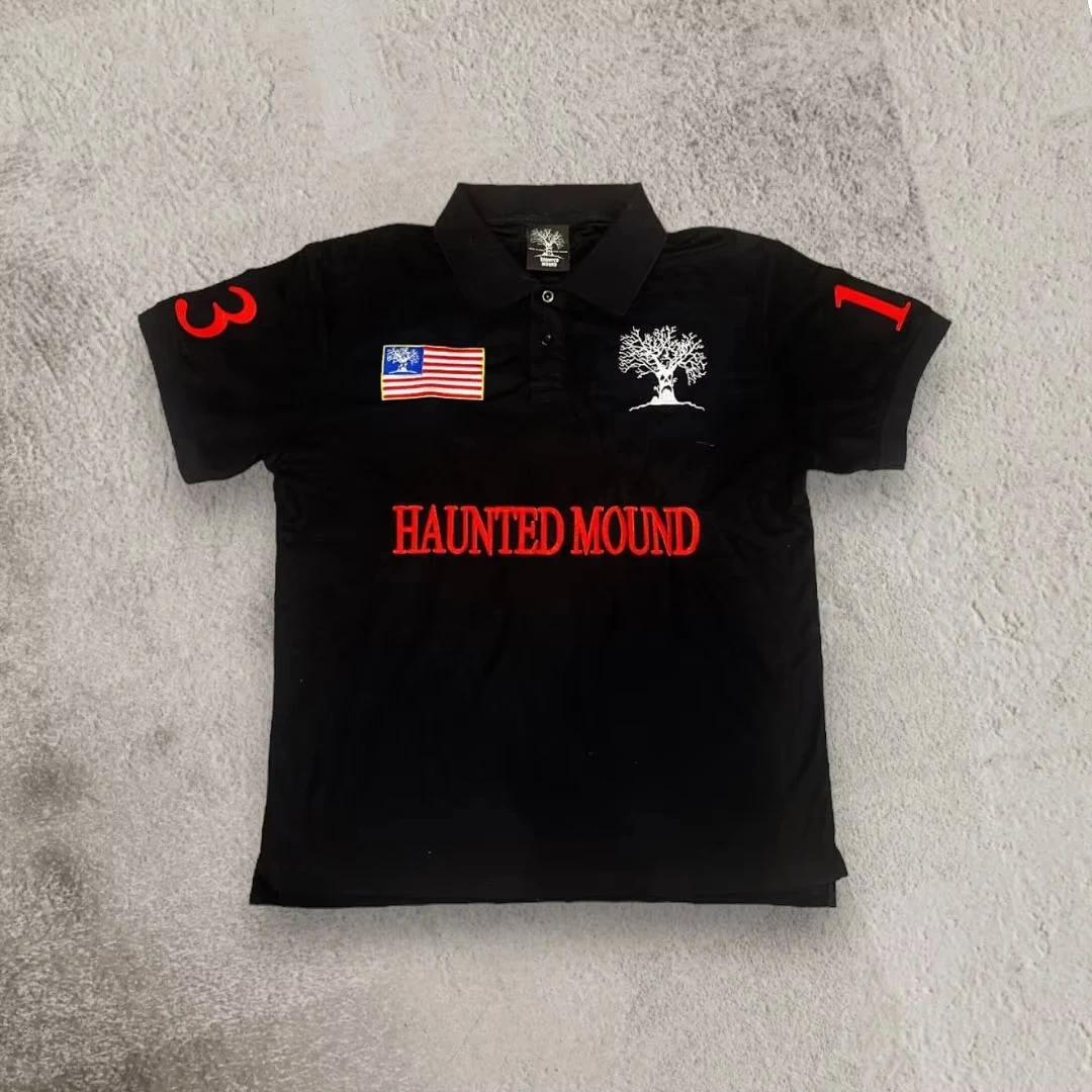 Color: black, Size: XL - Mens Womens Retro Hip Hop Shirts Y2K Polo Shirts T Shirt Letter Pattern Embroidered Short Sleeve Casual Shirt New Cotton Tops