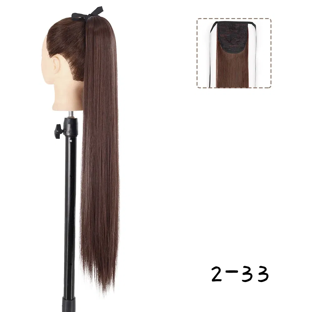 Color: T1B/30, Stretched Length: 22inches - AZQUEEN Straight Synthetic Hairpiece With Ponytail 85cm Super Long Wrap Around Clip In Hair Extensions Pony Tail For Daily Wear