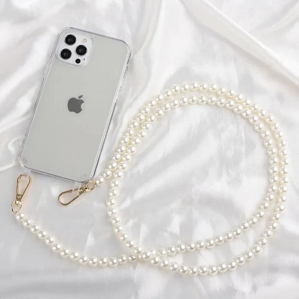 Color: Dark Brown, Bundle: Case & Strap, Material: Vinyl - Crossbody Lanyard Necklace Pearl Bracelet Phone Case with Chain for Iphone 13 12 14 Pro Max 15 X XS 6S 7 8 Plus Cover with Strap