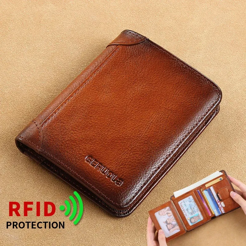 Color: black - GERUOLA Slim RFID Shielded Genuine Leather Wallet for Men-Multifunctional ID & Credit Card Holder Dark Brown with Embellishments