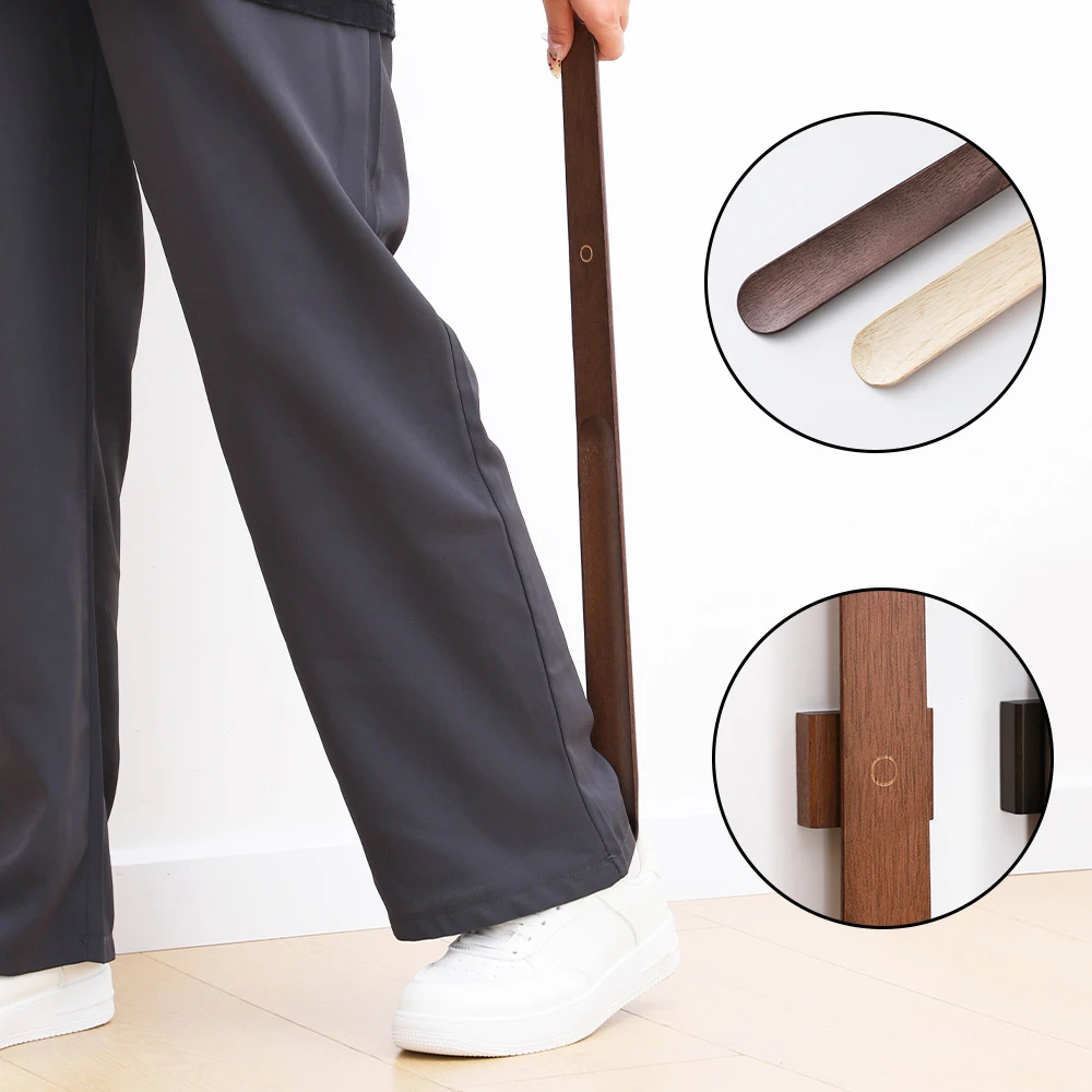 Color: Champagne - 40/55/70cm Premium Rubber Wood Magnetic Shoe Horn - No Bending Needed, Elegant Shoe Helper