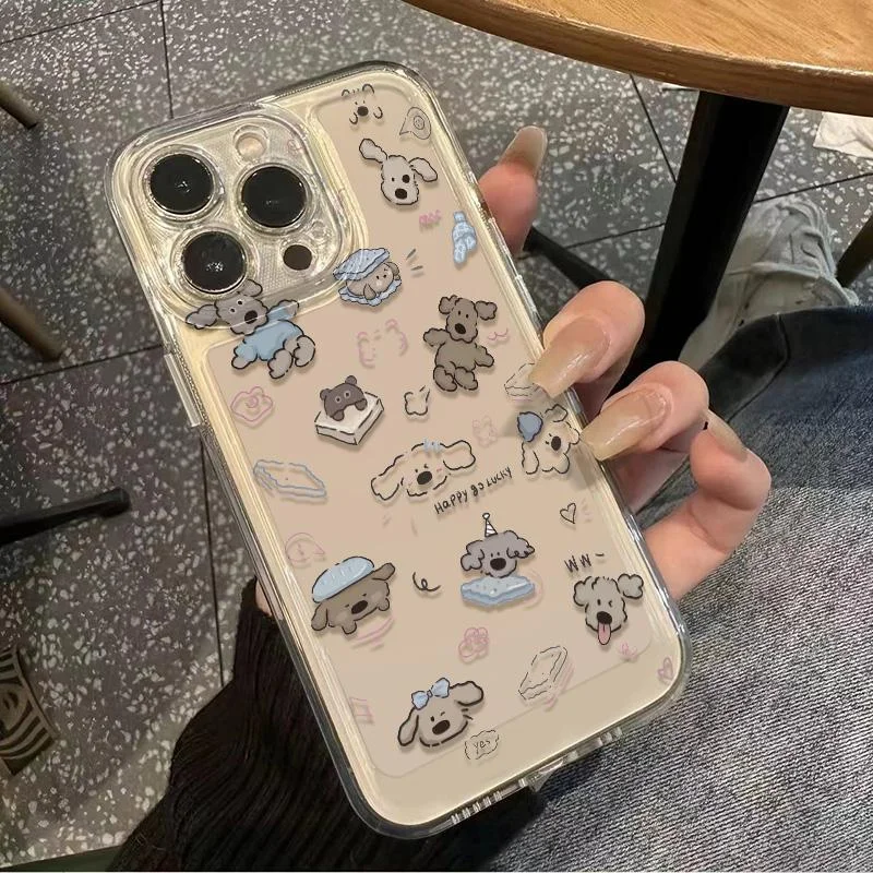 Color: Clear, Ships From: CHINA, Material: Carbon Fiber - Cartoon full screen dog transparent phone case for iPhone 7 8 plus xr x 11 12 13 14 15 pro max soft silicone anti-drop