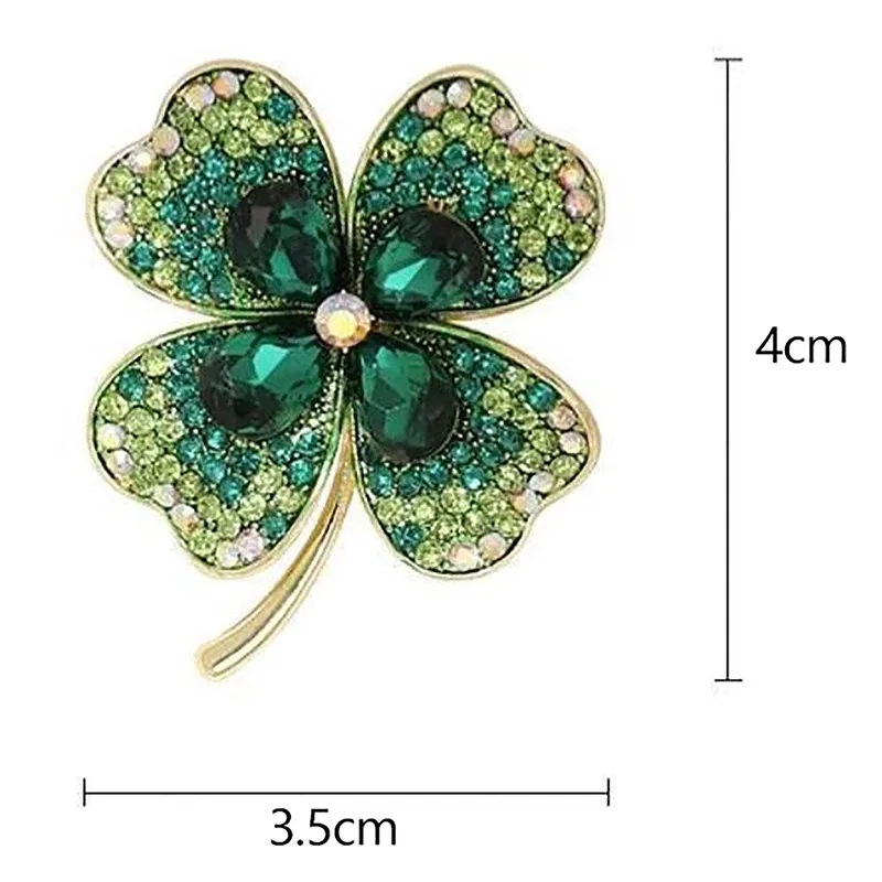 Metal color: Rhodium Plated - Korean Style High-End Crystal Glass Fashion Brooch Alloy Four-Leaf Clover Pin Clothing Accessories Brooch Women