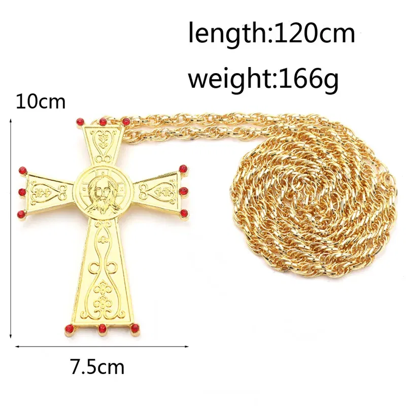 Color: Dark Green, Cross Size: 13 inches - Christian Prayer Jewelry Talisman Pendant Necklace Russian Slavic Charm Orthodox Eastern Church Cross Necklaces Men Women