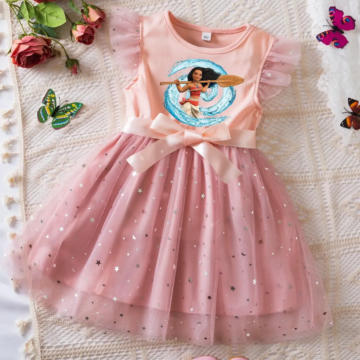 Color: PURPLE, Size: XS - Moana Summer Toddler Girl Dress Princess Star Baby Girls Clothes Tulle Tutu Dress for Children Party Dress 2-6Y
