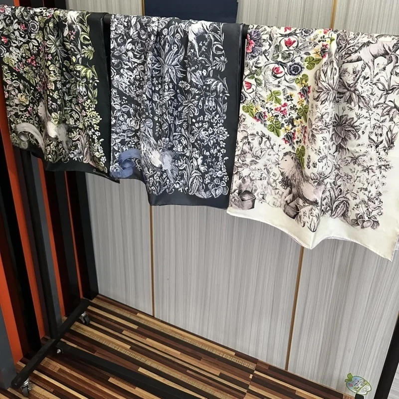 Color: WHITE - 2025 New Real Silk Jacquard Shawl Scarf Double-sided Large Square Scarf All Seasons Men Women Suitable Light Luxury Gift