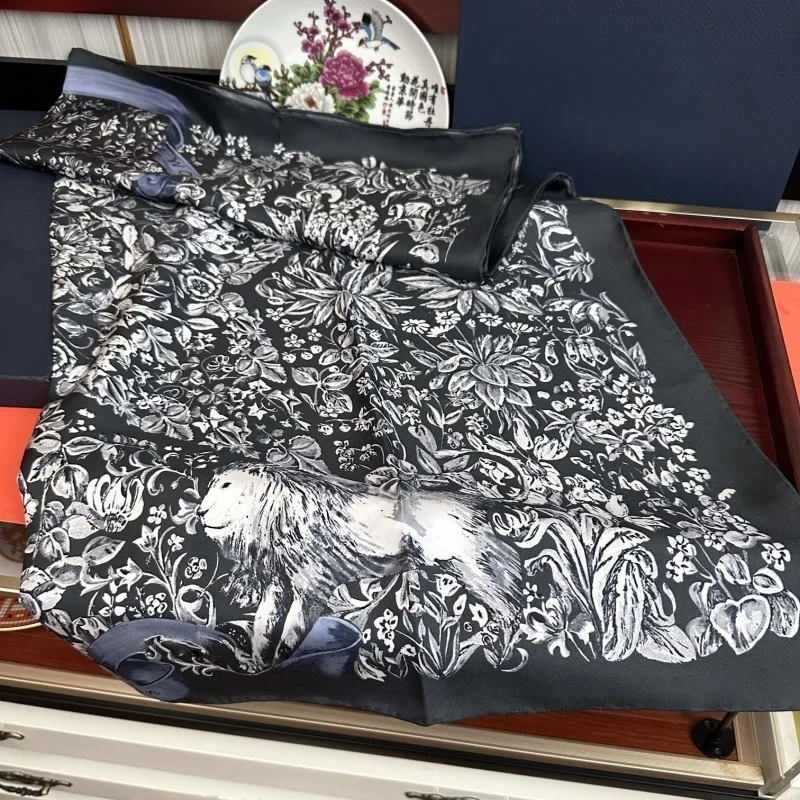 Color: WHITE - 2025 New Real Silk Jacquard Shawl Scarf Double-sided Large Square Scarf All Seasons Men Women Suitable Light Luxury Gift