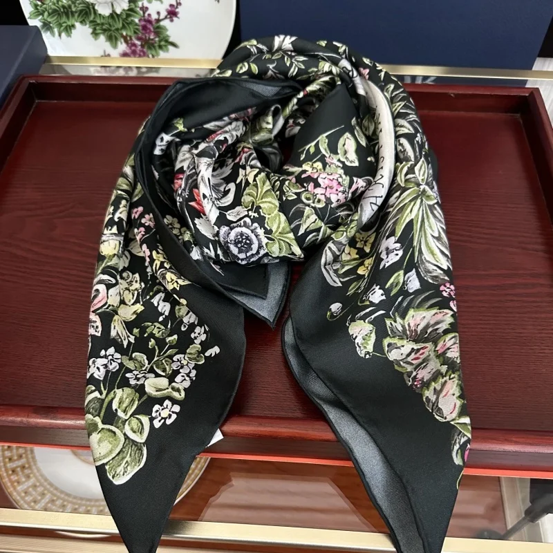 Color: WHITE - 2025 New Real Silk Jacquard Shawl Scarf Double-sided Large Square Scarf All Seasons Men Women Suitable Light Luxury Gift