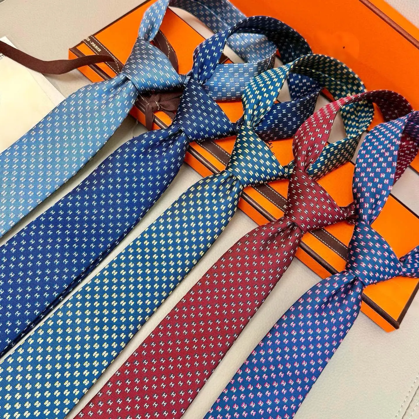 Color: Red - Exclusive Silk Blended Tie, Charcoal Grey Herringbone Pattern, Handmade, High-end and Elegant, Highlighting Masculine Charm