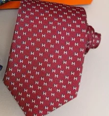 Color: Red - Exclusive Silk Blended Tie, Charcoal Grey Herringbone Pattern, Handmade, High-end and Elegant, Highlighting Masculine Charm
