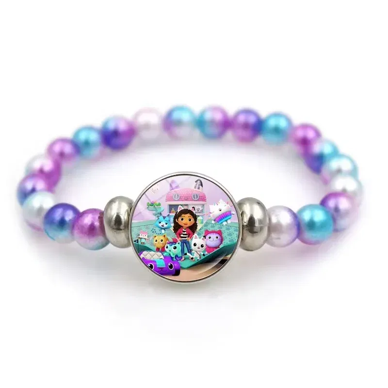 Color: Blue, Size: 12" - Gabby Dollhouse Bracelet Fashion Beaded Wristband Cartoon Anime Jewelry Accessories Kids Girls Boys Birthday Baby Shower Gift