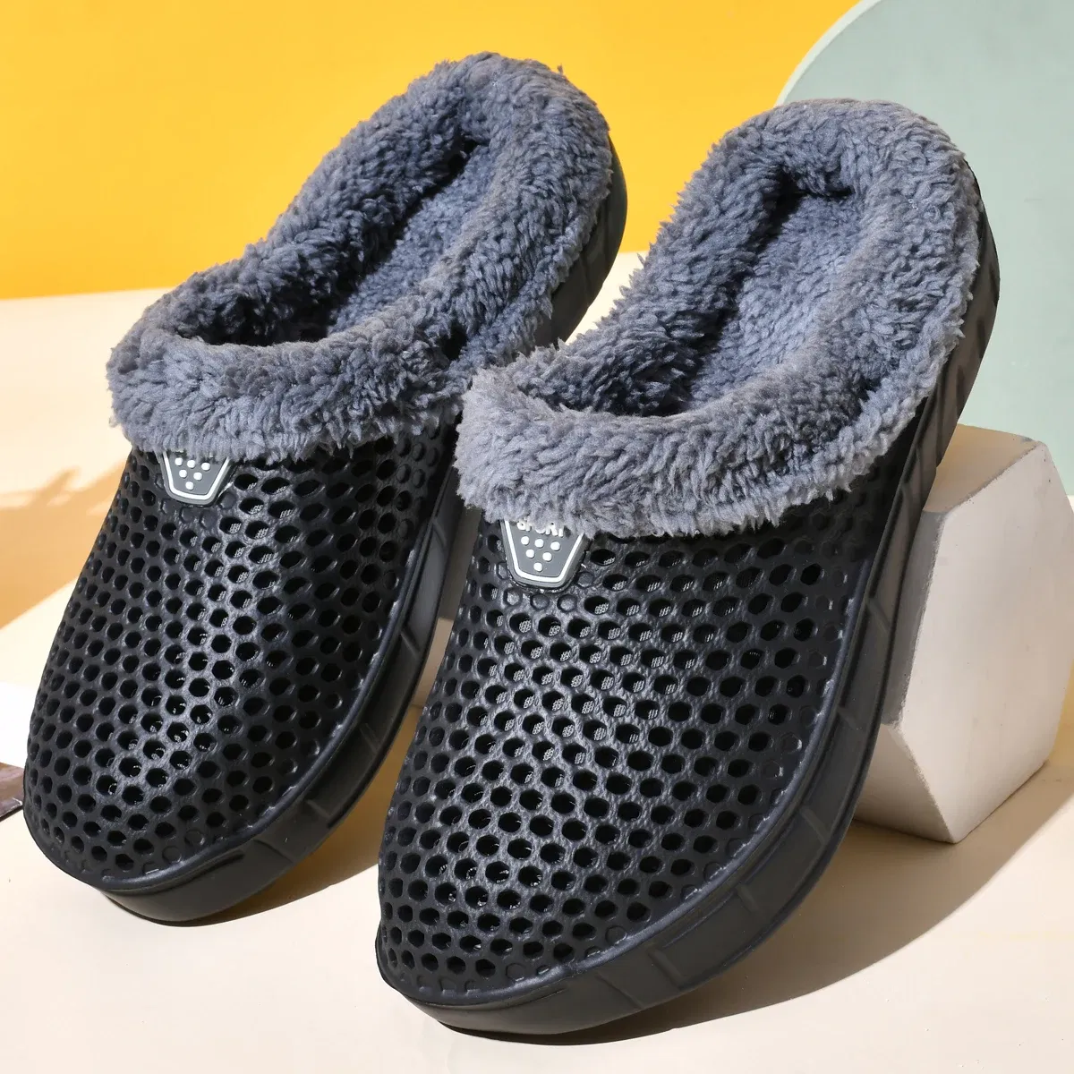 Color: Blue, Shoe Size: 43 - Couple Style Men's and Women's Cotton Slippers Winter Warm Plus Velvet Thickened Clogs Mule Shoes