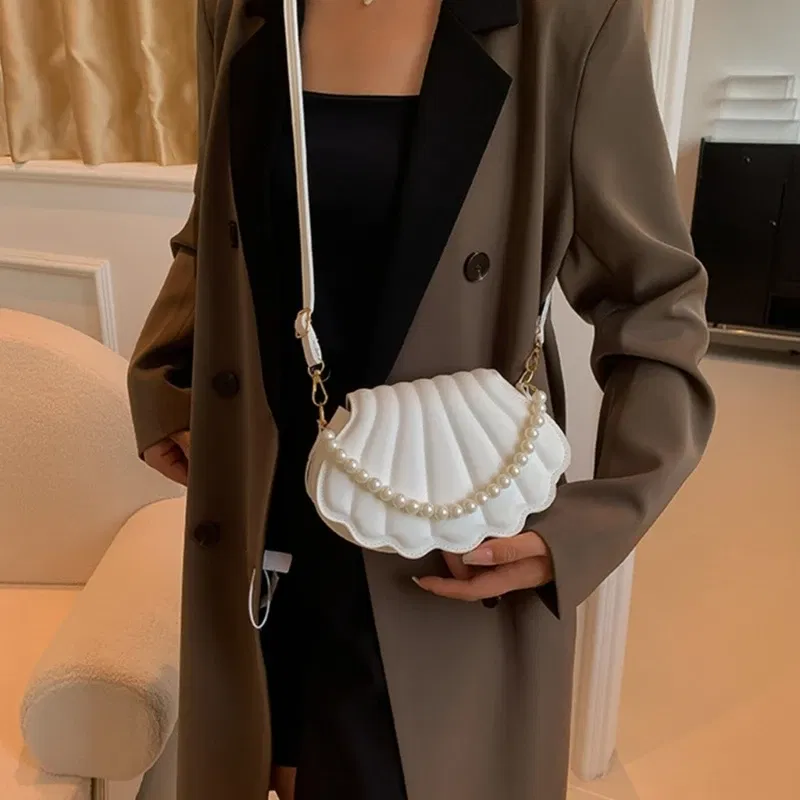 Color: WHITE - All-matching Bag for Women Shoulder Bag Ladies Pearl Chain Handbag Evening Bags Fashion Crossbody Bag