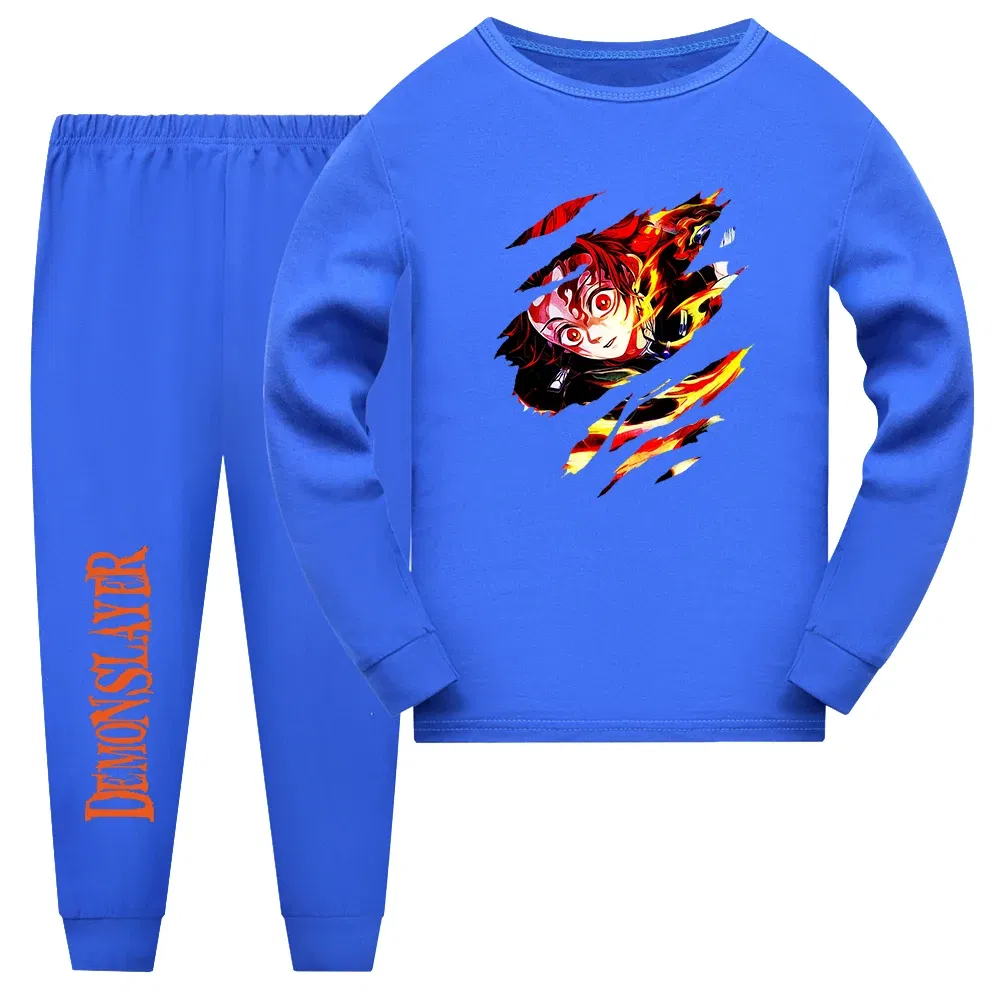 Color: GRAY, Kid Size: 16 - Demon Slayer Sleepwear Kamado Tanjirou Kamado Nezuko Agatsuma Zenitsu Children's Homewear Suit Long-sleeve Two-piece Pajamas Set