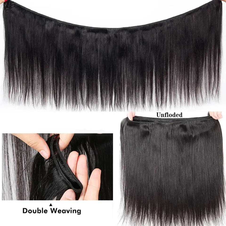 Stretched Length: 8 8 10 - Peruvian Bone Straight Human Hair Bundles Deal Unprocessed Virgin Hair Extensions Long Thick Cheap Brazilian Hair Weave Natural