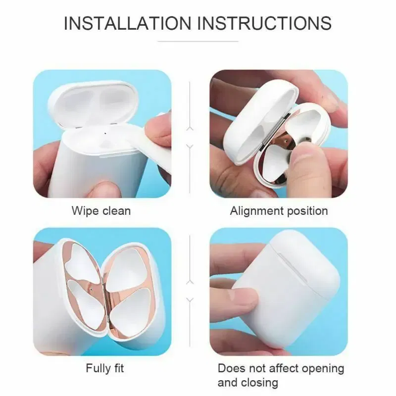 Color: Red, Size: S - For Apple Airpods 1 2 3 Pro Pro2 Earphone Charging Box Dustproof Sticker Anti-dust Waterproof Metal Dust Guard Stickers