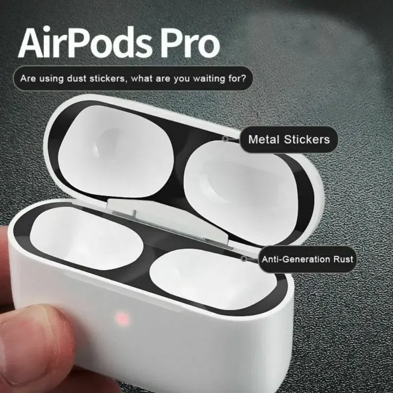 Color: Red, Size: S - For Apple Airpods 1 2 3 Pro Pro2 Earphone Charging Box Dustproof Sticker Anti-dust Waterproof Metal Dust Guard Stickers