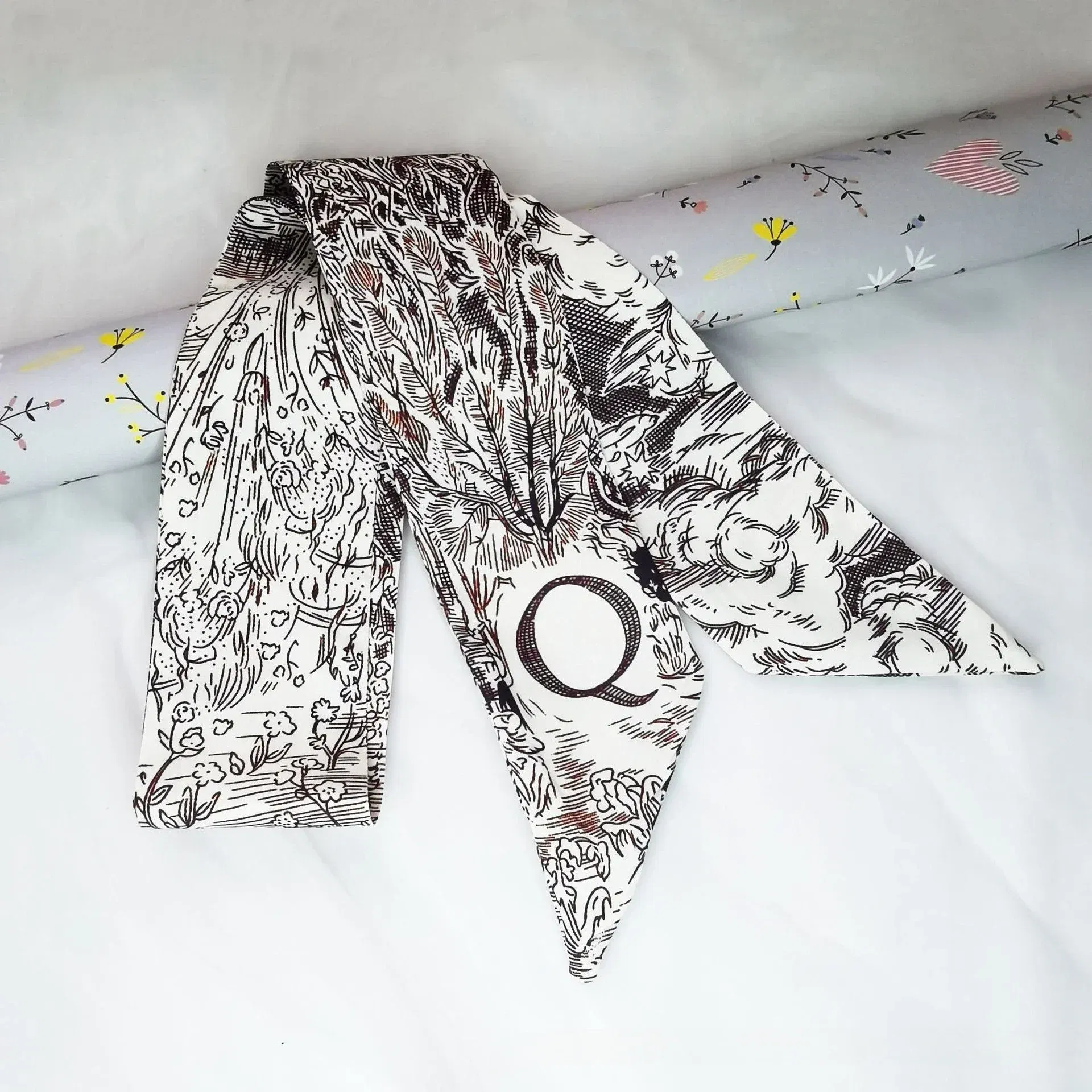 Color: ROYAL BLUE, Size: XXS - Fashion Skinny Scarf Women Luxury letter Printing Tie Bag Handle Ribbon Hair Band Women's Headscarf New Lady Design Silk Scarves