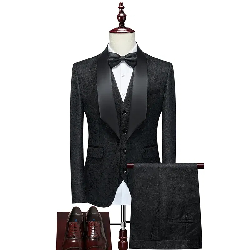Color: GRAY, Size: 4XL - Men's Evening Dress Bridegroom Suit British Wedding Business Casual Fashion Three-piece Set with Vest And Trousers Sizes M-6XL