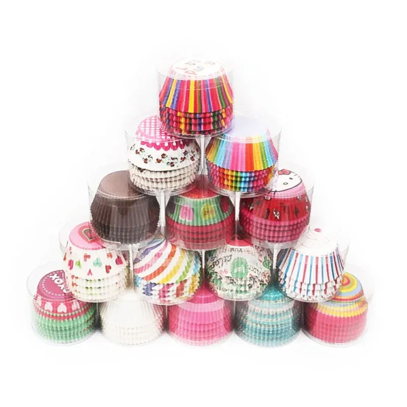 Color: SKY BLUE - 100pcs Cake Muffin Cupcake Paper Cups Cake Box Cupcakes Liner Mold Kitchen Baking Accessories Cake Mold Cooking Tools