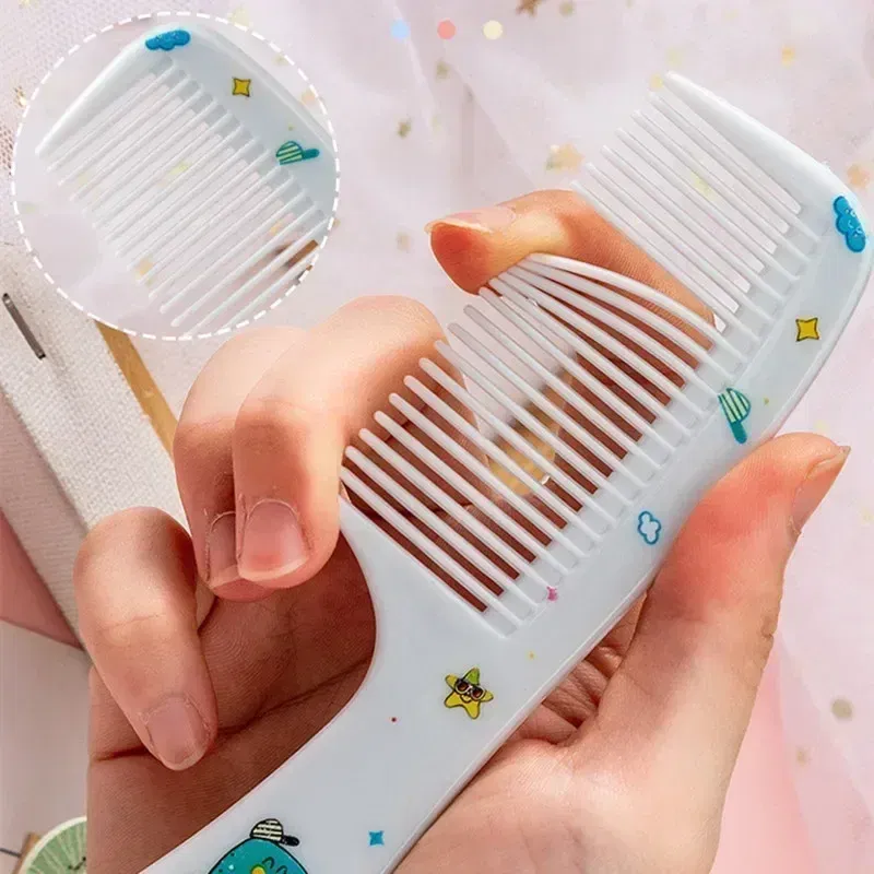 Color: green - 2pcs/set Children Comb Cute Cartoon Anti-static Hair Dressing Curly Portable Travel for Kids Girls Students Comb Hair Care Comb