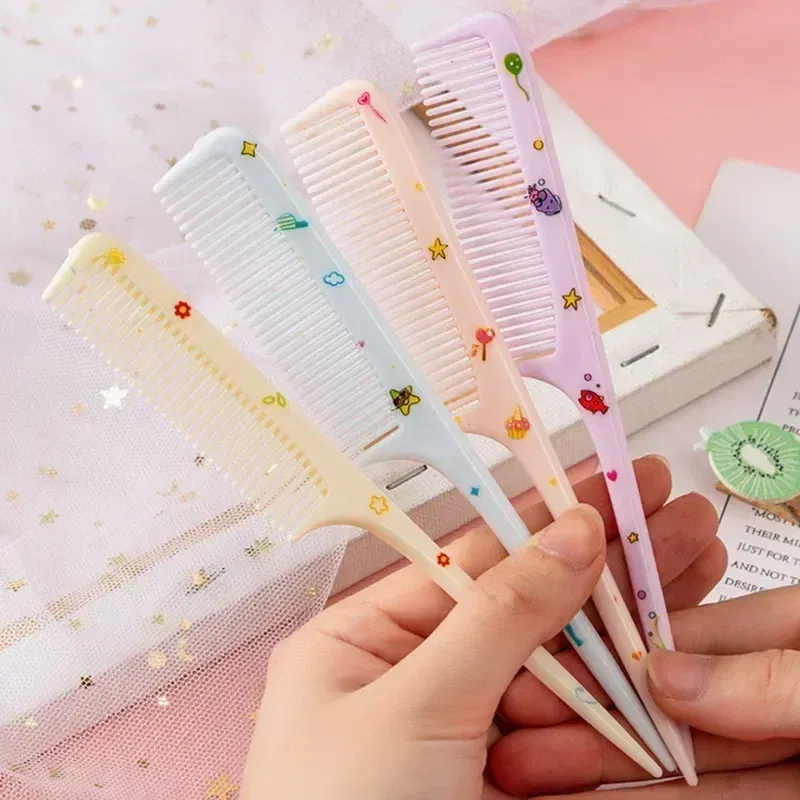 Color: green - 2pcs/set Children Comb Cute Cartoon Anti-static Hair Dressing Curly Portable Travel for Kids Girls Students Comb Hair Care Comb
