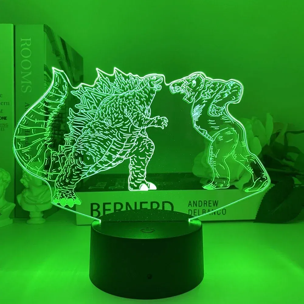 Color: WHITE, Emitting Color: Navy Blue - Hot Toys Godzilla 3D Acrylic Night Light 16 Colors Dimmable USB Desk Lamp Birthday Gift for Boys and Girls Christmas Gift