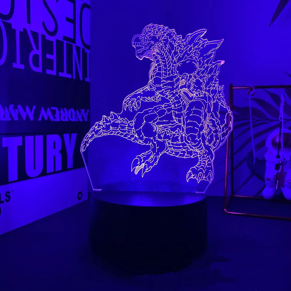 Color: WHITE, Emitting Color: Navy Blue - Hot Toys Godzilla 3D Acrylic Night Light 16 Colors Dimmable USB Desk Lamp Birthday Gift for Boys and Girls Christmas Gift
