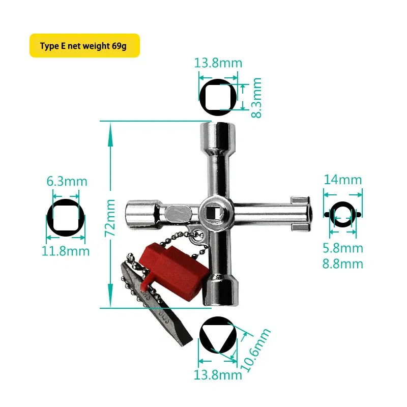 Color: green - Electric Cabinet Car Elevator Cross Key Wrench Water Meter Valve Key Internal Triangle Wrench Multi-purpose Tool Portable