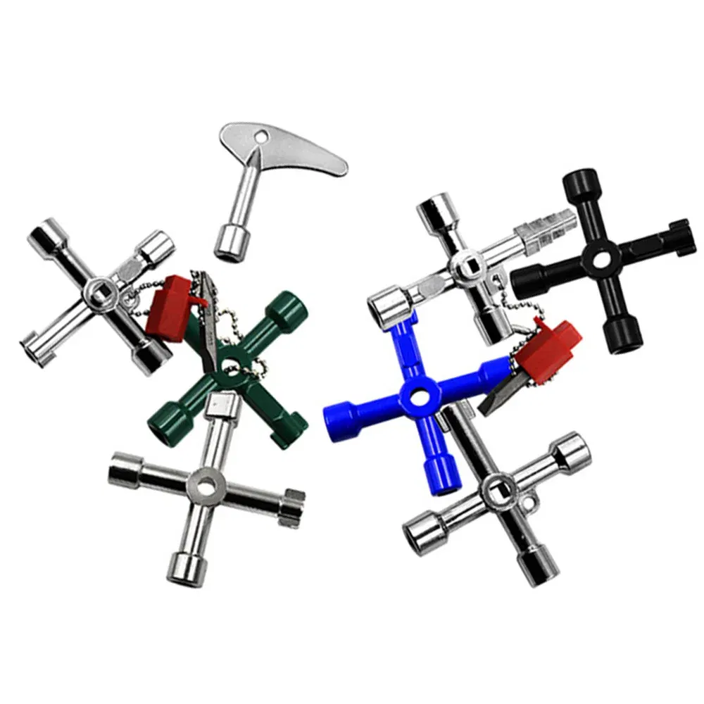 Color: green - Electric Cabinet Car Elevator Cross Key Wrench Water Meter Valve Key Internal Triangle Wrench Multi-purpose Tool Portable