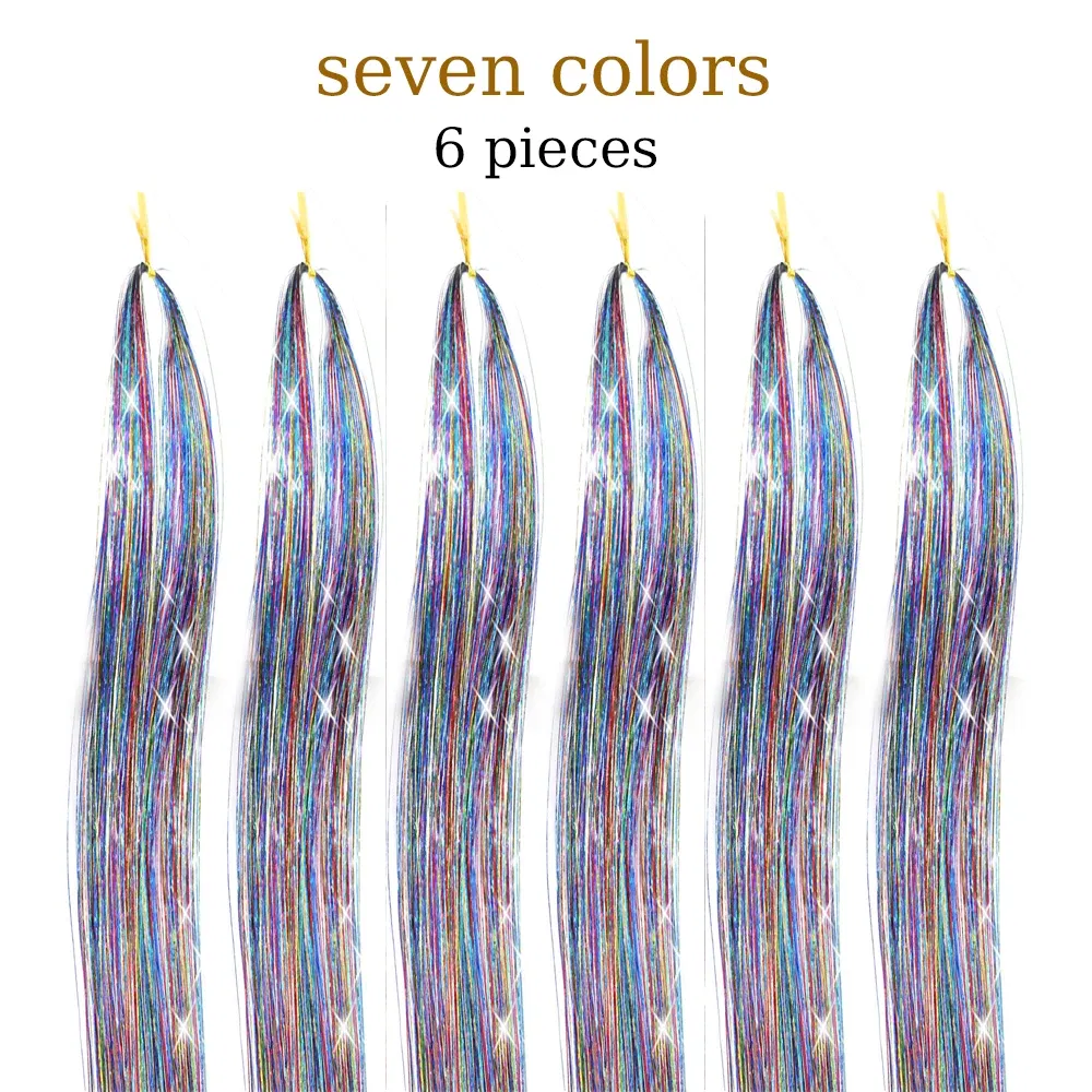 Color: #1, Stretched Length: 24inches - 48 Inch Hair Tinsel Kit With Tool 1200 strands Tinsel Hair Extensions 12 Colors Fairy Hair Tinsel, Sparkling Shiny Hair Tinsel