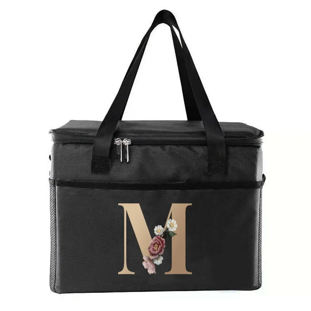 Color: MULTI - Thermal Bag Portable Lunch Bags Insulated Cooler Bag Food Bento Bags Printing Gold Letter Series Travel Picnic Storage Ice Bags