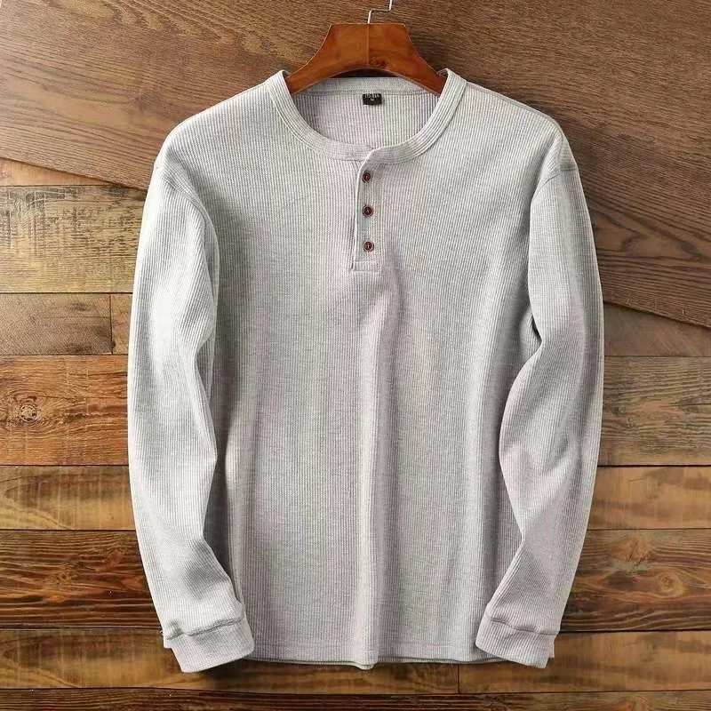 Color: black, Size: S, Ships From: CHINA - Slim Fit Mens Basic Tee Casual Tshirts Henley Waffle Long Sleeve Shirts Thermal Solid Half Button Breathable 100% Cotton Shirts